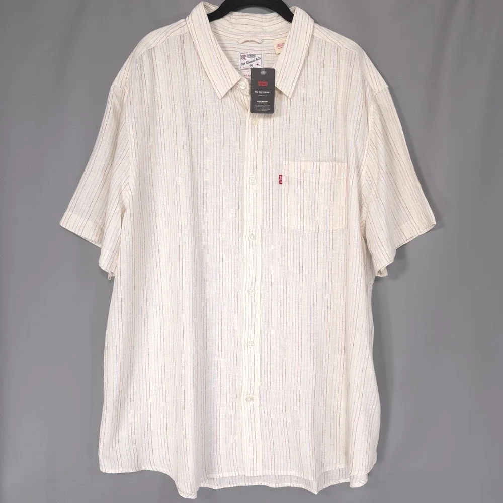 LEVIS New Men's‎ Shirt Standard XXL Sunset Striped LINEN Blend Ivory 86624-0065